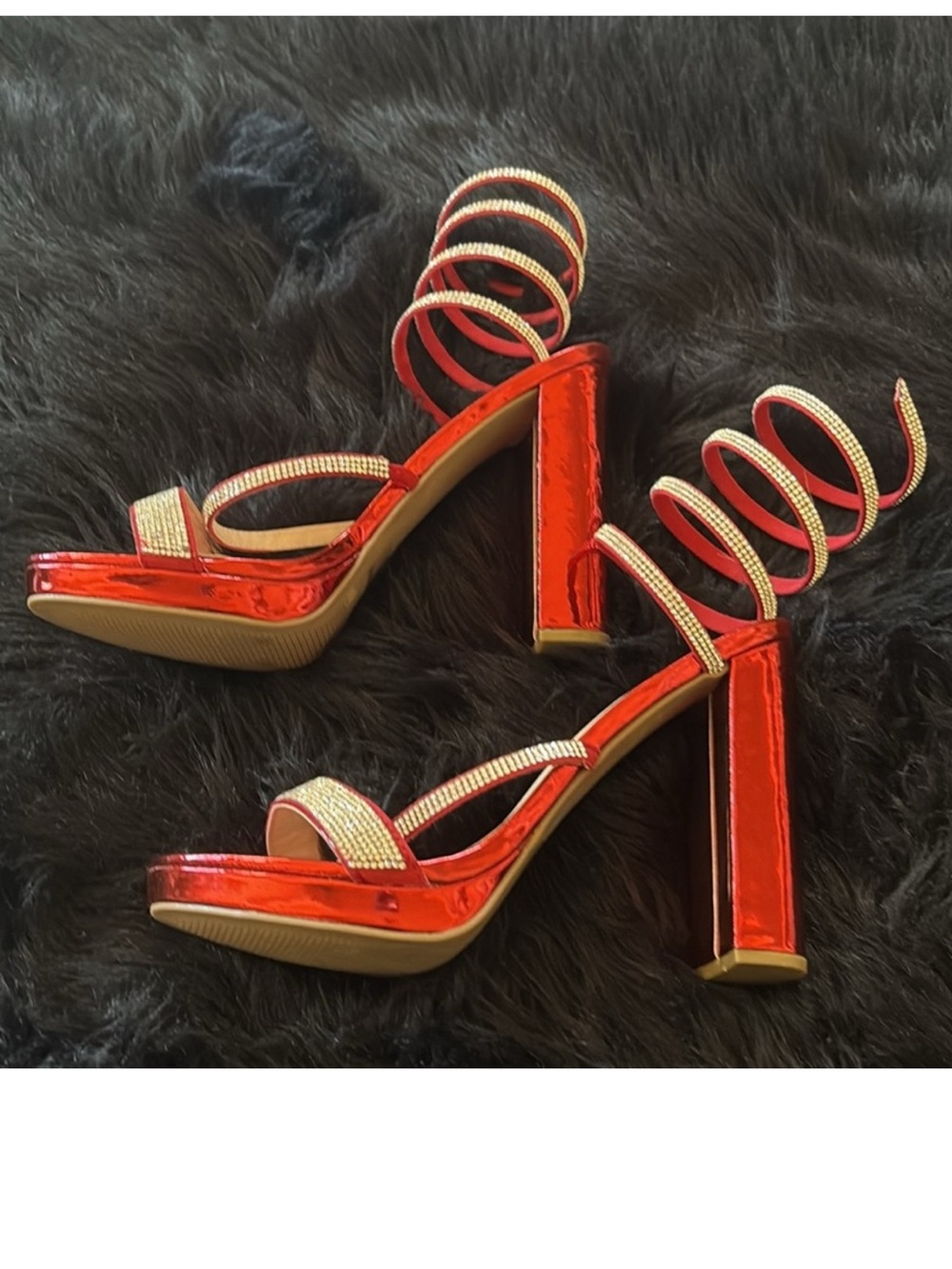 Wild Diva Red and Gold Spiral Heels